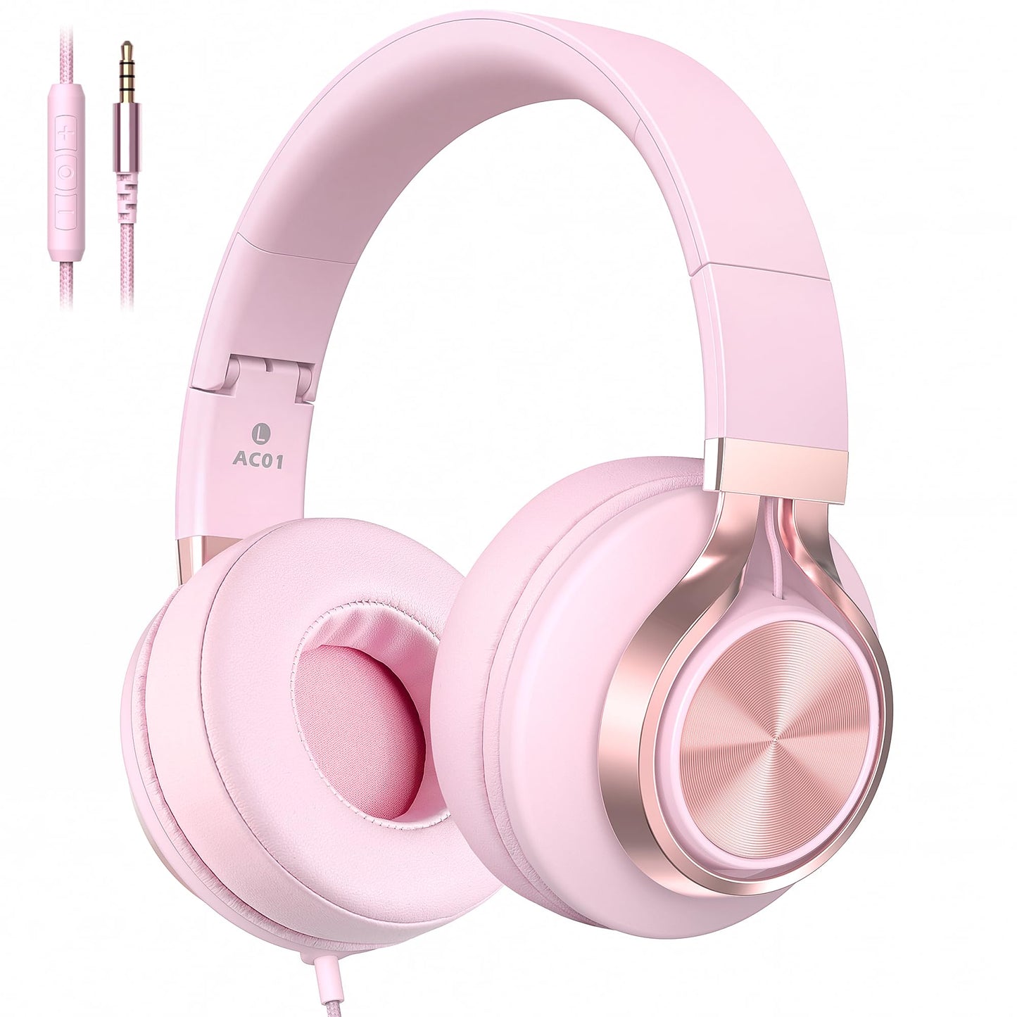 COOSII Wired Over-Ear Headphones Pink with Mic for School Work, 3.5mm Jack
