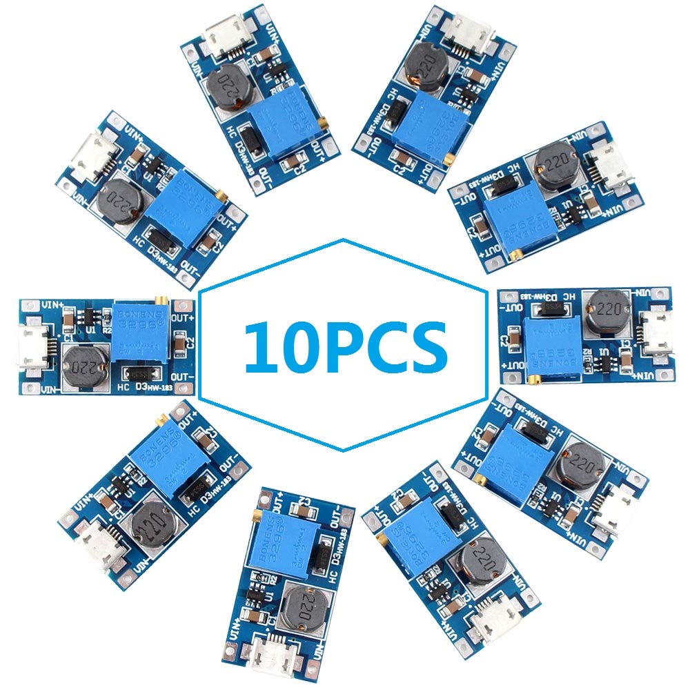 Eiechip DC-DC Step Up Converter - USB Power Module, 2V-24V to 5V-28V, 2A MT3608 Micro USB (Pack of 10)