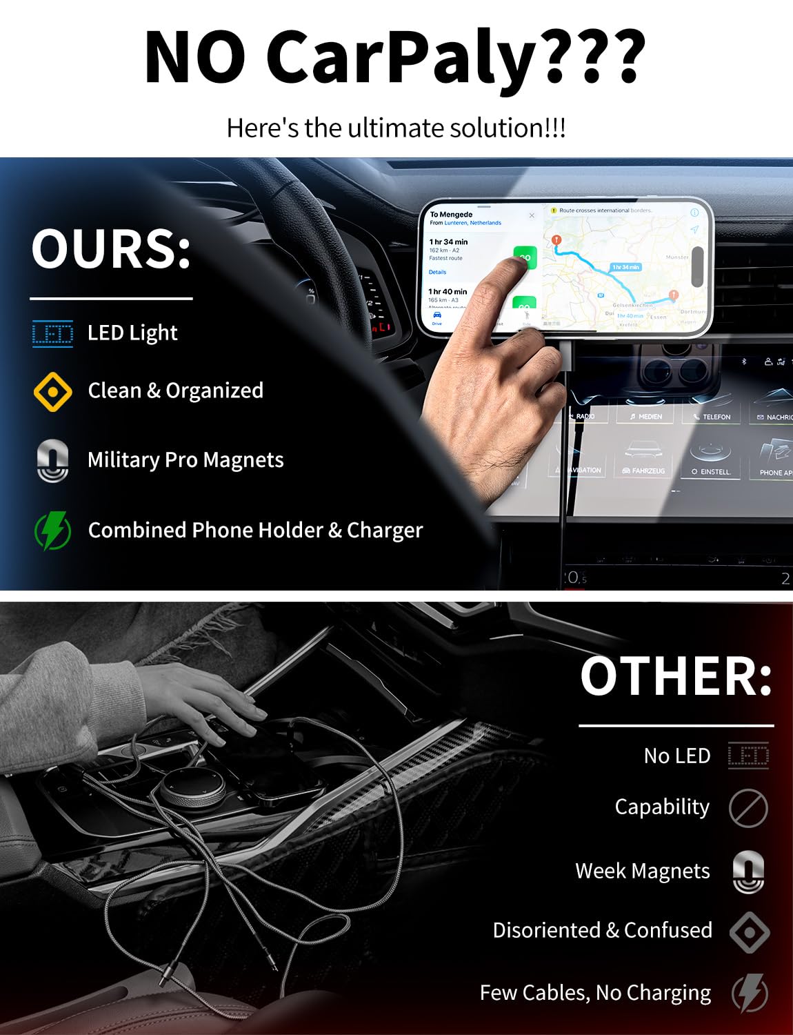 MagSafe Car Mount Charger, 3 in 1 [LED RGB HandsFree] Wireless Car Charger, Magnetic Phone Holders for Your Car- Fast Charging Car MagSafe Charger