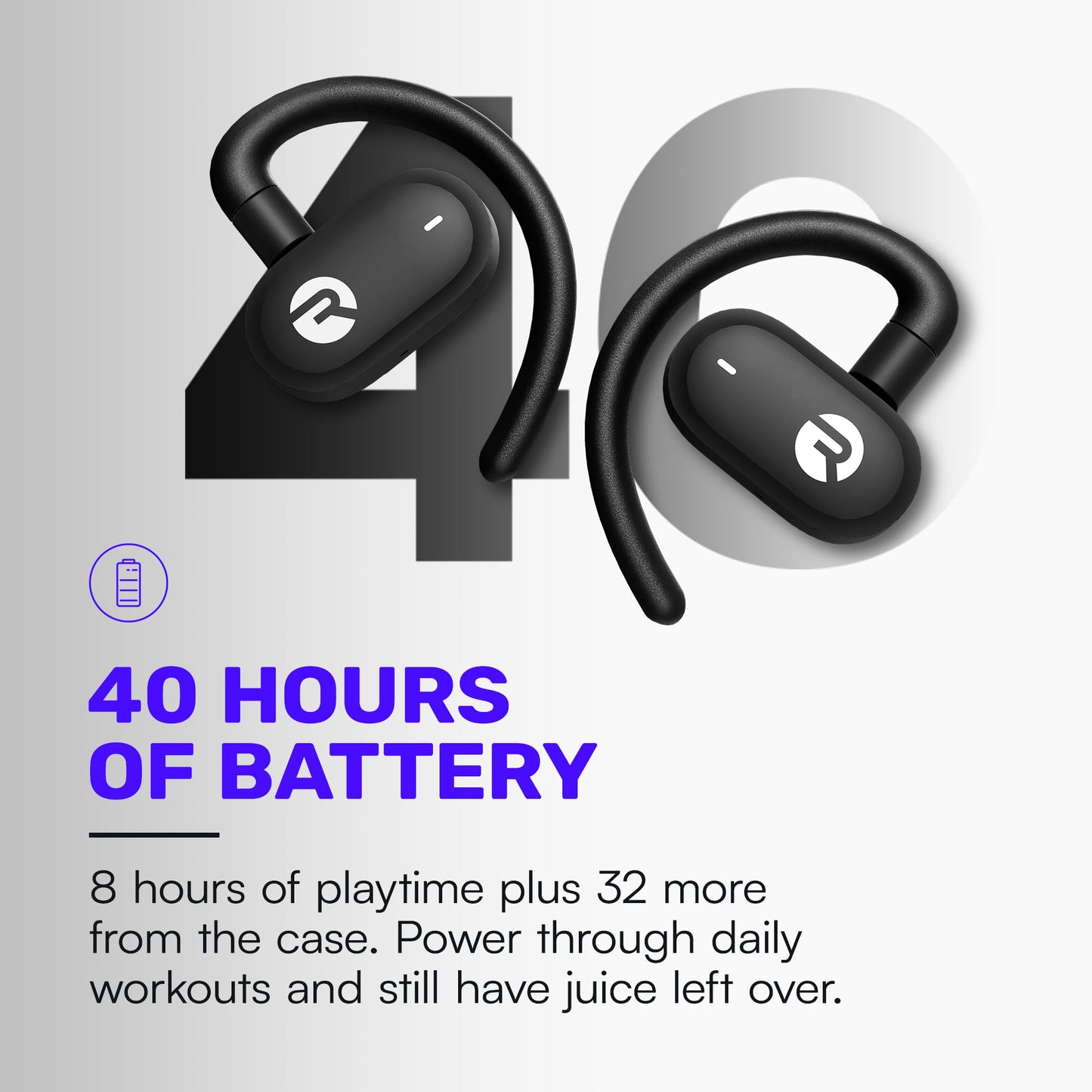 Raycon Fitness Open Ear Earbuds - Open Ear Headphones, Earbuds Wireless Bluetooth, Running Headphones, Sweat & Water-Resistant Earphones, 40 Hours