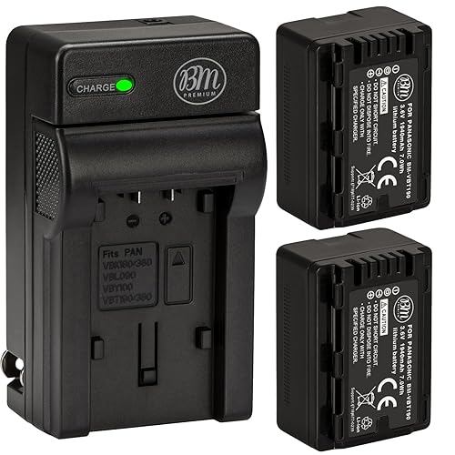 BM Premium 2-Pack of VW-VBT190 Batteries and Battery Charger for HC-V800K, HC-VX1K, HC-WXF1K, HCV520, HC-V550, HCV710, HCV720, HC-V750, HC-V770