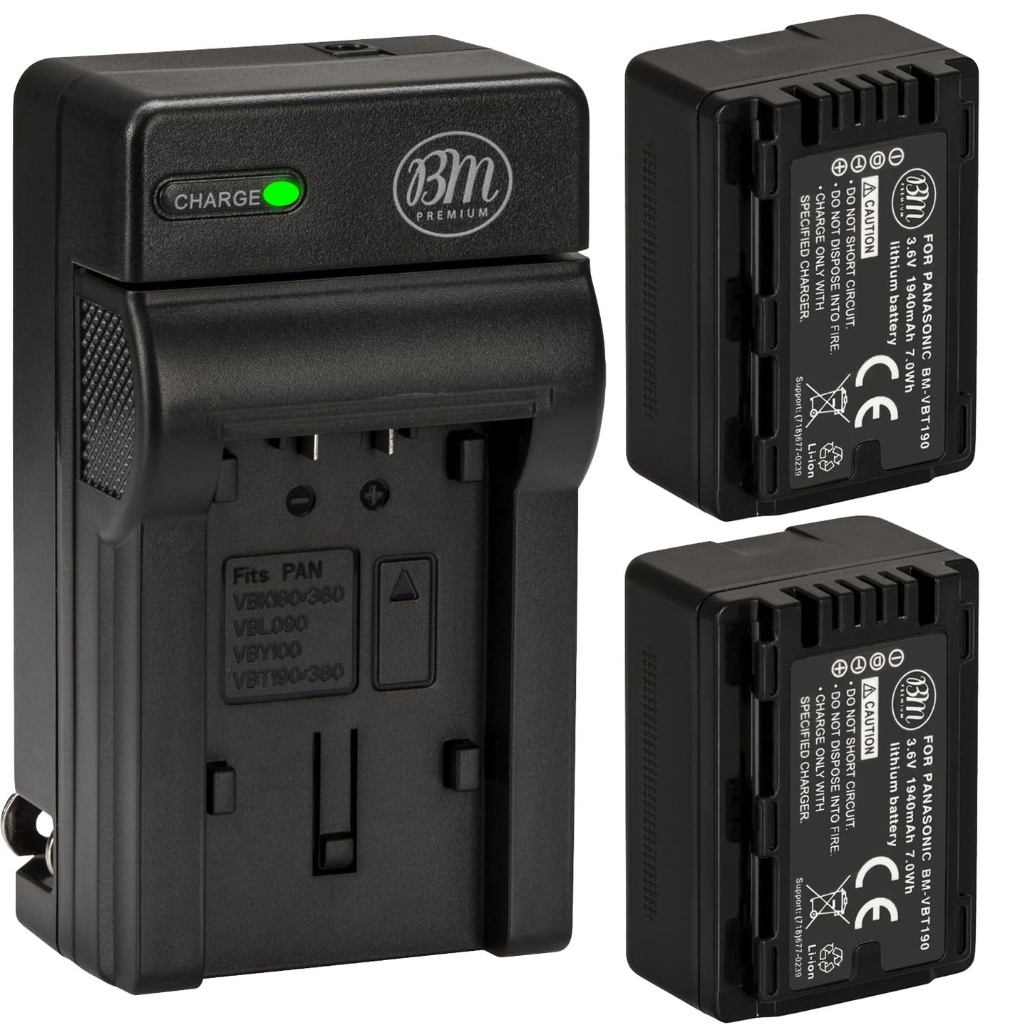 BM Premium 2-Pack of VW-VBT190 Batteries and Battery Charger for HC-V800K, HC-VX1K, HC-WXF1K, HCV520, HC-V550, HCV710, HCV720, HC-V750, HC-V770