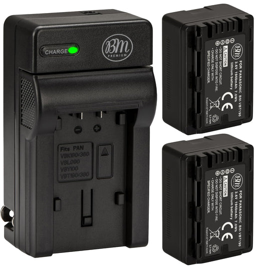 BM Premium 2-Pack of VW-VBT190 Batteries and Battery Charger for HC-V800K, HC-VX1K, HC-WXF1K, HCV520, HC-V550, HCV710, HCV720, HC-V750, HC-V770