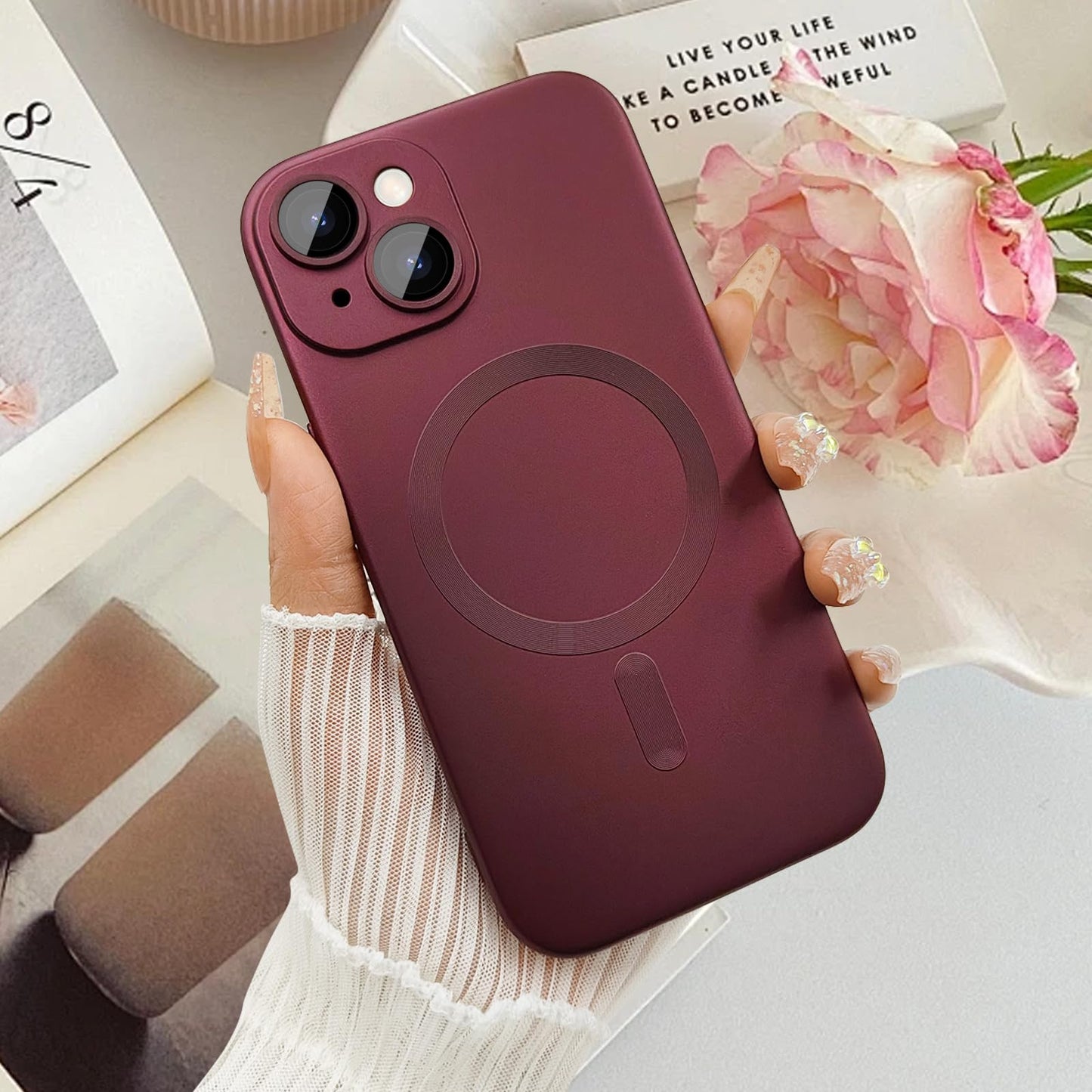 ankofave Magnetic case for iPhone 13 Phone Case for Women/Men, Matte Luxury Soft Metallic Luster Design with Camera Lens Protector, Compatible
