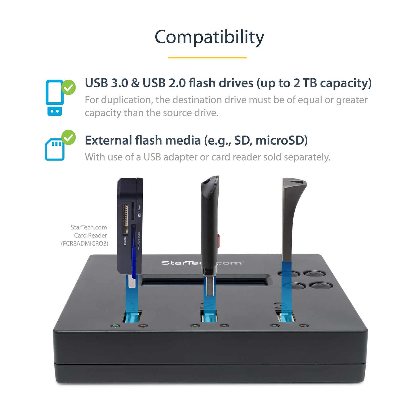 StarTech.com Standalone 1 to 2 USB Flash Drive Duplicator / Cloner / Eraser, Multiple USB Thumb Drive Copier / Sanitizer, System File /