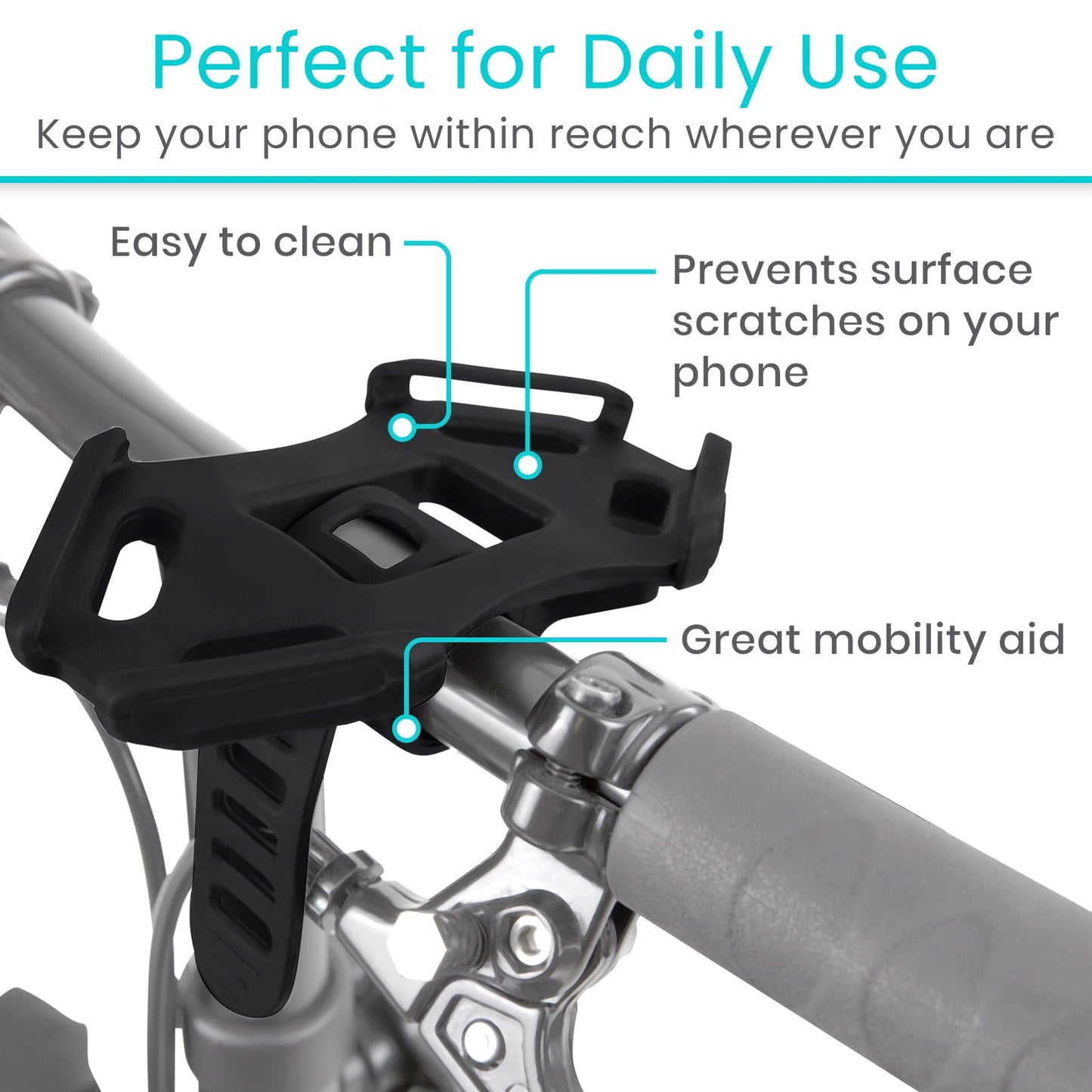 Vive Phone Holder - Universal Cell Phone Mount for Bike, Car, Motorcycle, Bicycle - Portable Silicone Accessories for Samsung, iPhone, Android Phones