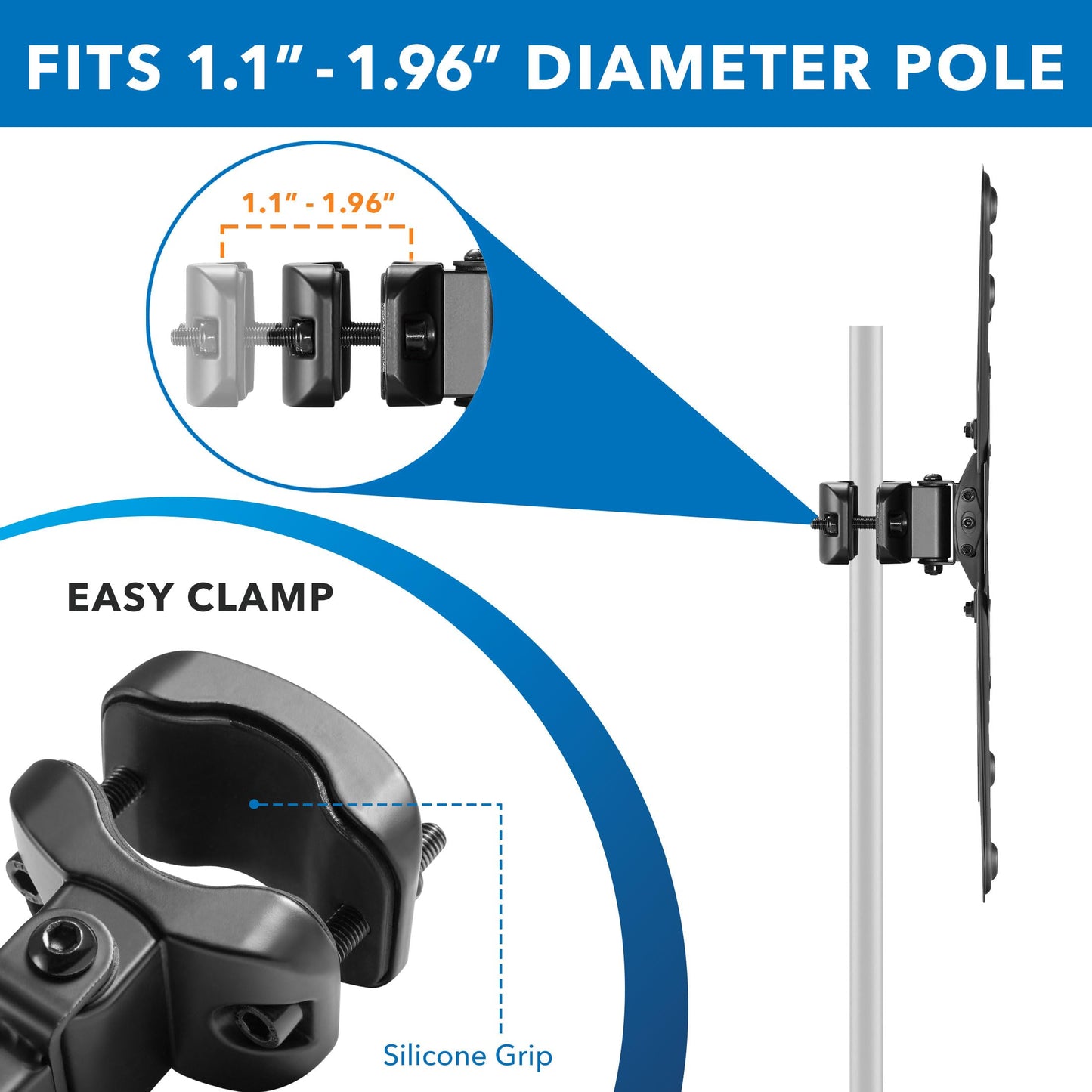 Mount-It! TV Pole Mount, Fits 32" to 55" Screens, Universal VESA 75x75 to 400x400, Full-Motion Tilt, Swivel & Rotate, Clamps to 1.1" - 1.96" Diameter