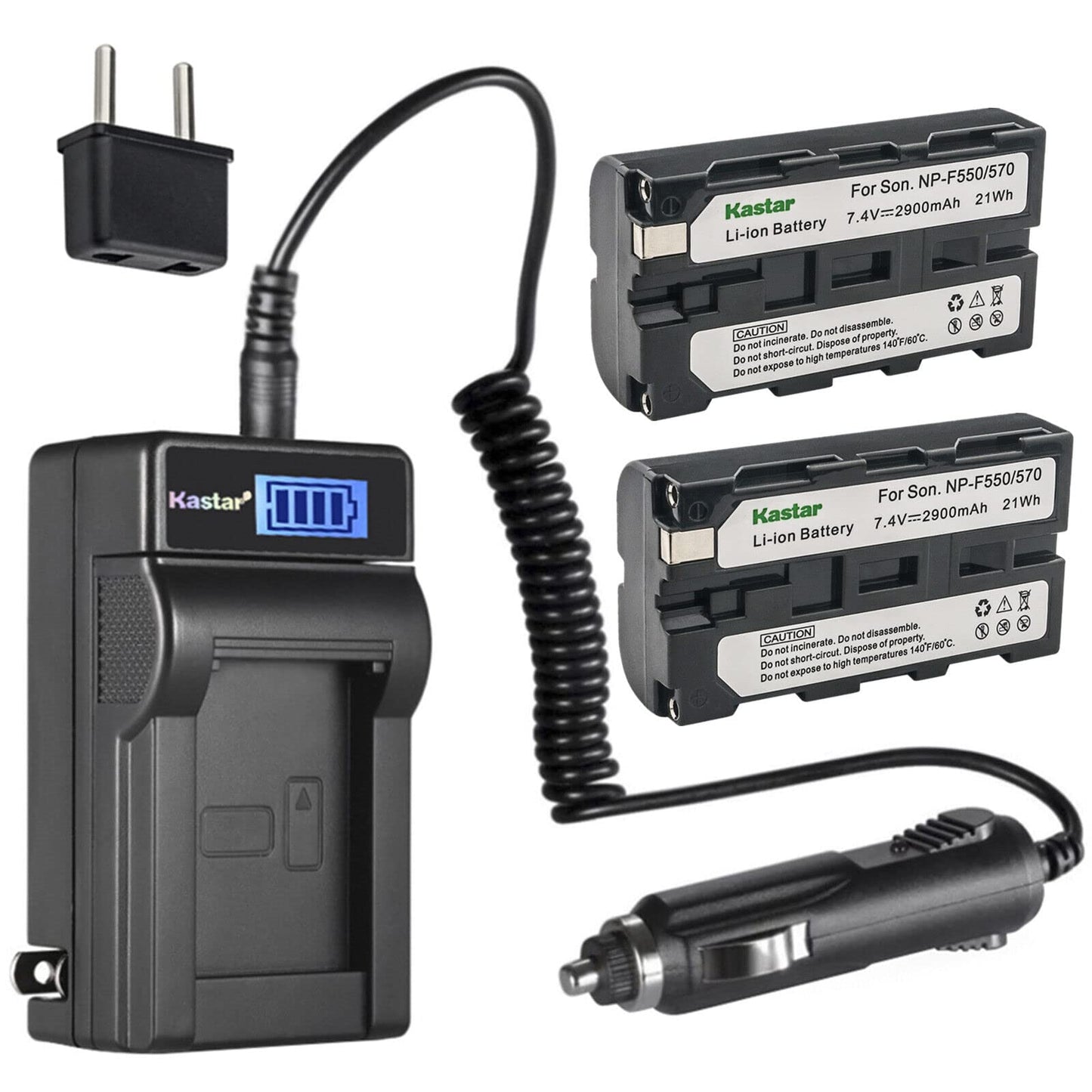 Kastar 2-Pack NP-F570 Battery and LCD AC Charger Compatible with CCD-TRV95 CCD-TRV97 CCD-TRV98 CCD-TRV99 DSC-CD100 DSC-CD250 DSC-CD400 DSC-D700