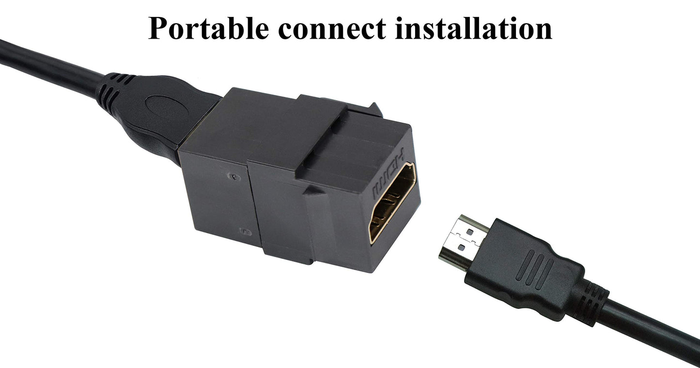 AAOTOKK HDMI Keystone Coupler, Gold Plated HDMI Keystone Jack Insert Female to Female 3D 4K Coupler Adapter for Wall Plate (Black/5 Pack)
