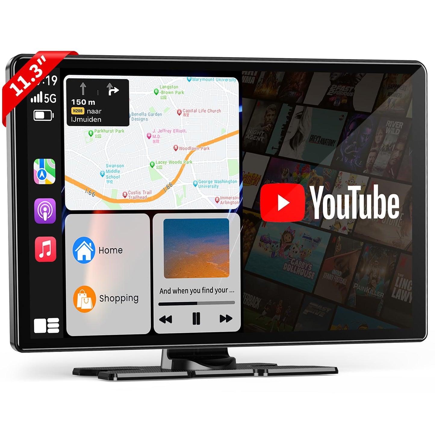 11.3" Wireless Carplay Screen for Car with N-etflix/YouTube/TikTok, Upgraded A-pple CarPlay & Android Auto Screen,Portable AI Magic Box with Backup