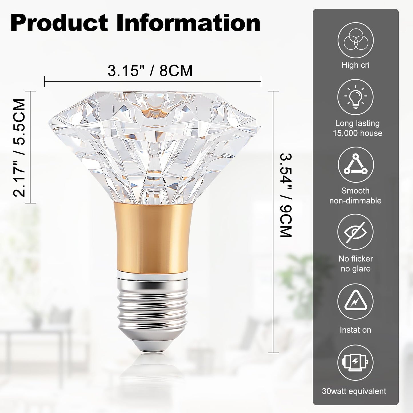 Cofiveevo 6W E27 3000k LED Bulb, Crystal Decorative Light Bulb, Replacement Bulb for Room & Home Décor, Edison Style Clear Glass Bulb for Chandelier