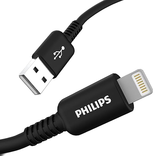 Philips USB Charging Cable with Lightning Connector, 4 Ft Long Cord, Apple MFi Certified, Compatible w/Apple iPhone Xs Max/XS/XR/X/8 Plus/8/7…