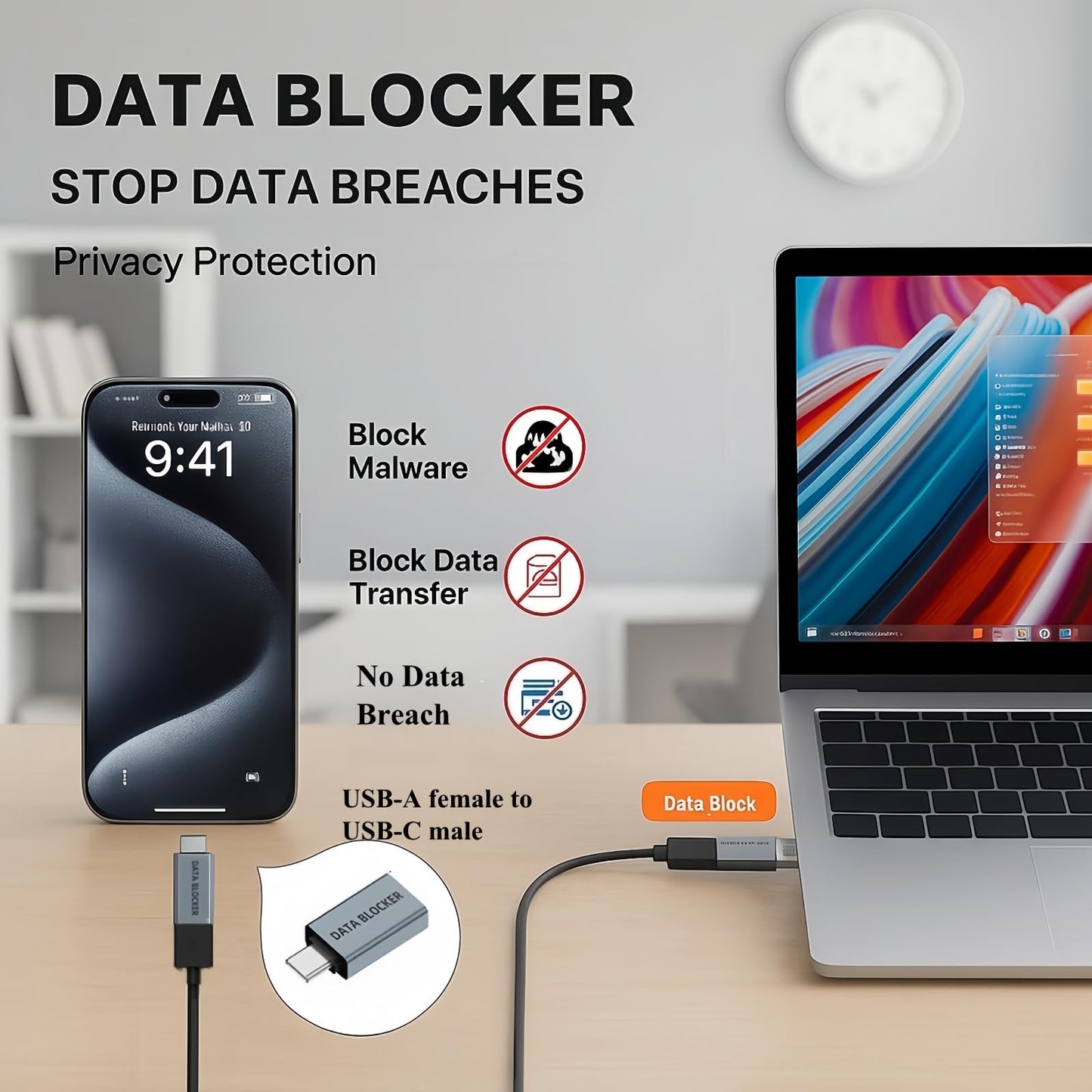 USB Data Blocker & USB C Data Blocker (4 Kinds), USB Type A & Type C Data Blocker Only for Charging, Provide Safe Charging Refuse Hacking, Protect