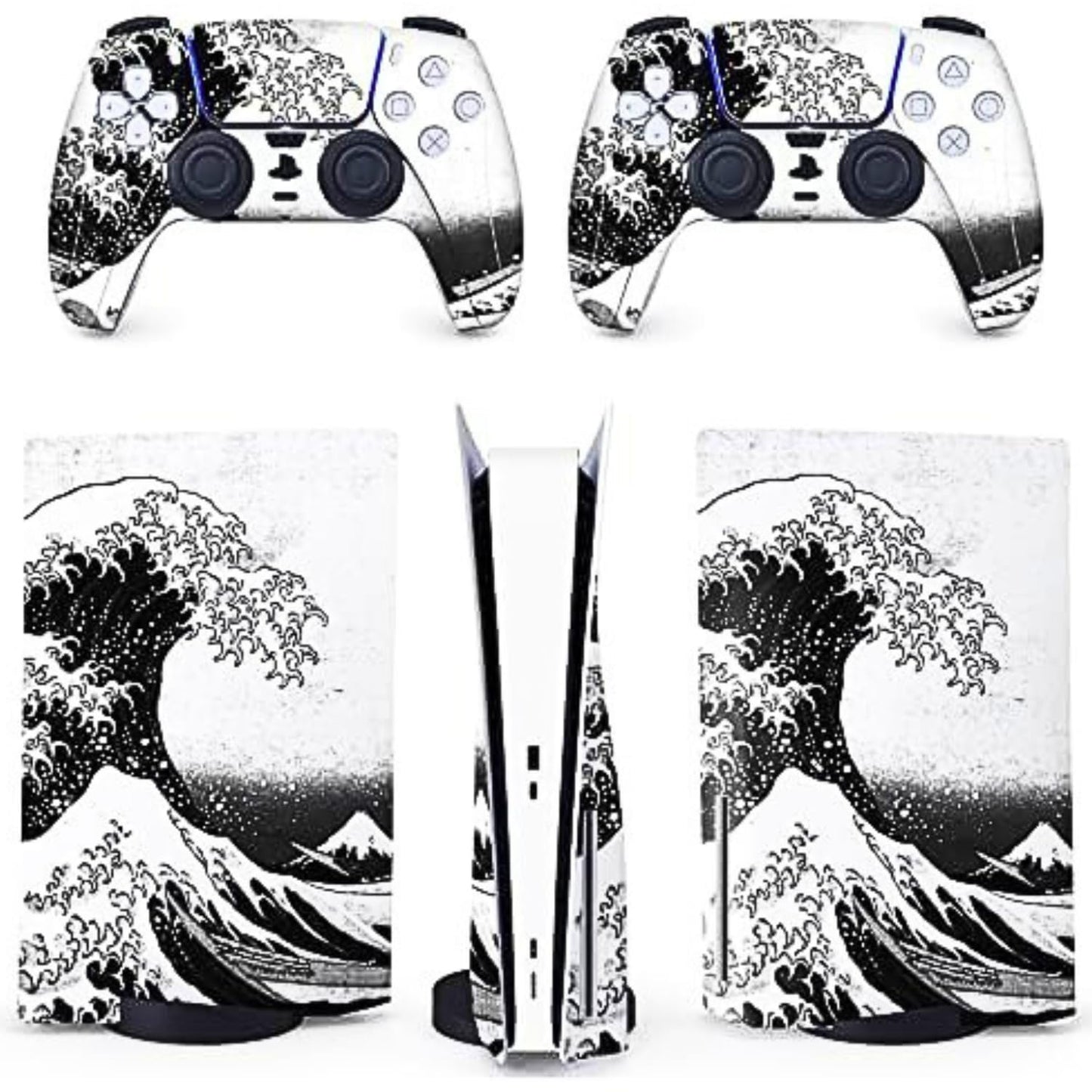BelugaDesign PS5 Wave Japanese Skin | Painting Great Kanagawa Vinyl Cover Wrap Sticker Full Set Console Controller | Compatible with Sony PlayStation