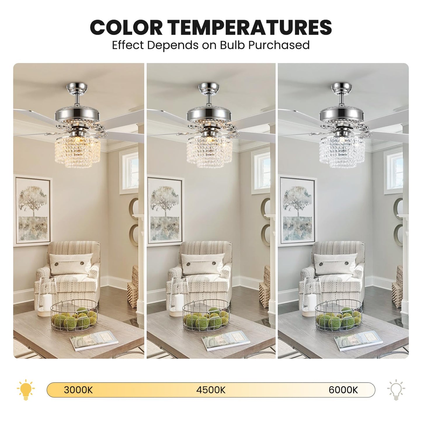 CROSSIO 52 Inch Crystal Ceiling Fan with Light and Remote Control