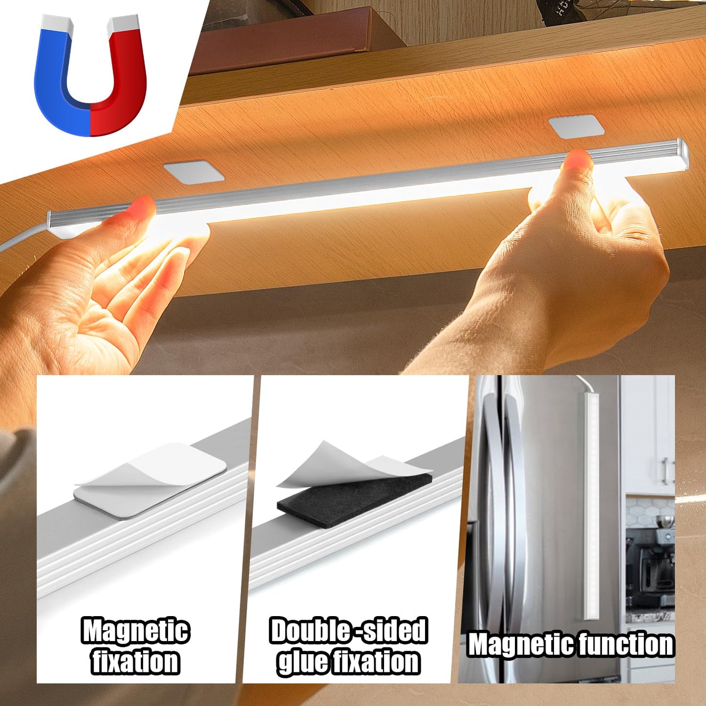 GLVSAE Under Cabinet Lights, 12 Inch Plug in Under Cabinet Lighting, LED Closet Lights, 6000K Cool White Light, Ultra Thin Dimmable Light Bar