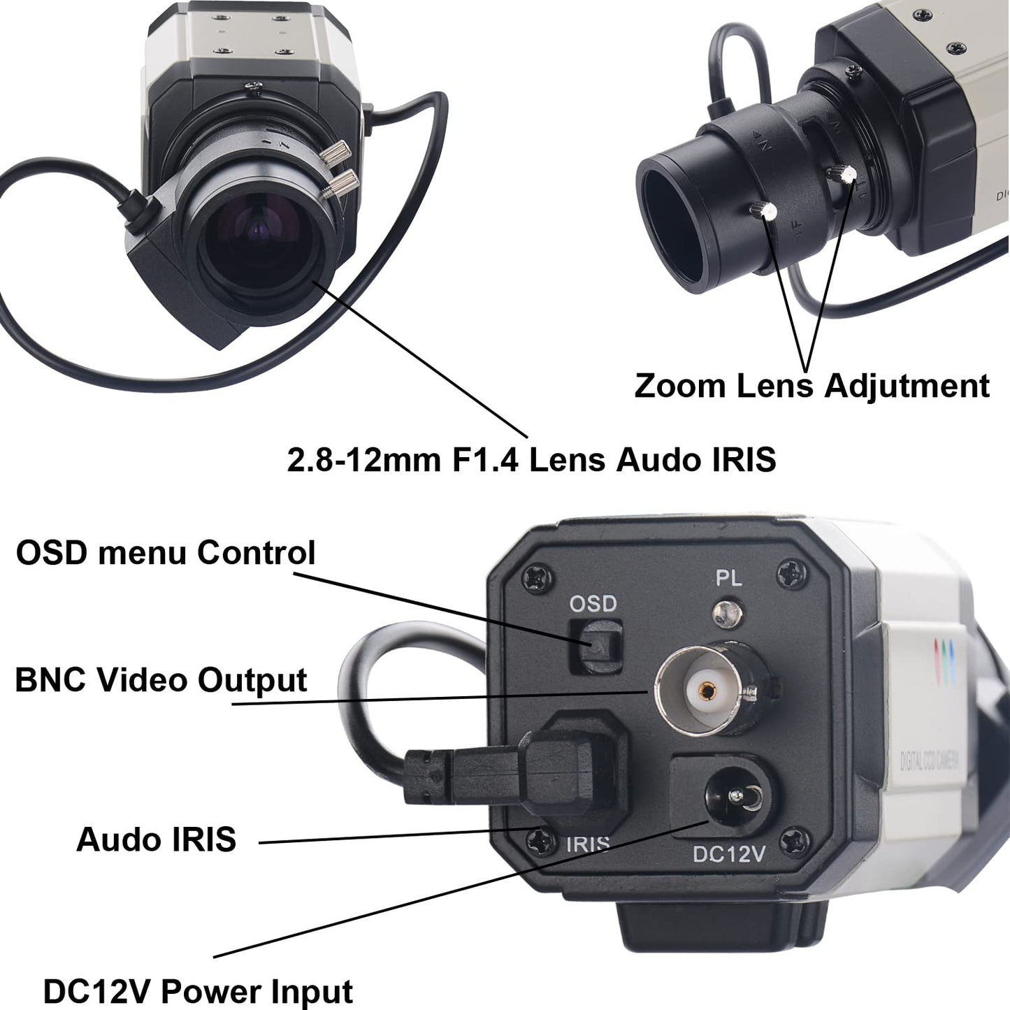 Vanxse CCTV Mini HD 1/3 CCD 960h Auto Iris 1000tvl 2.8-12mm Varifocal Lens Bullet Box Security Camera Indoor/Outdoor Surveillance Camera