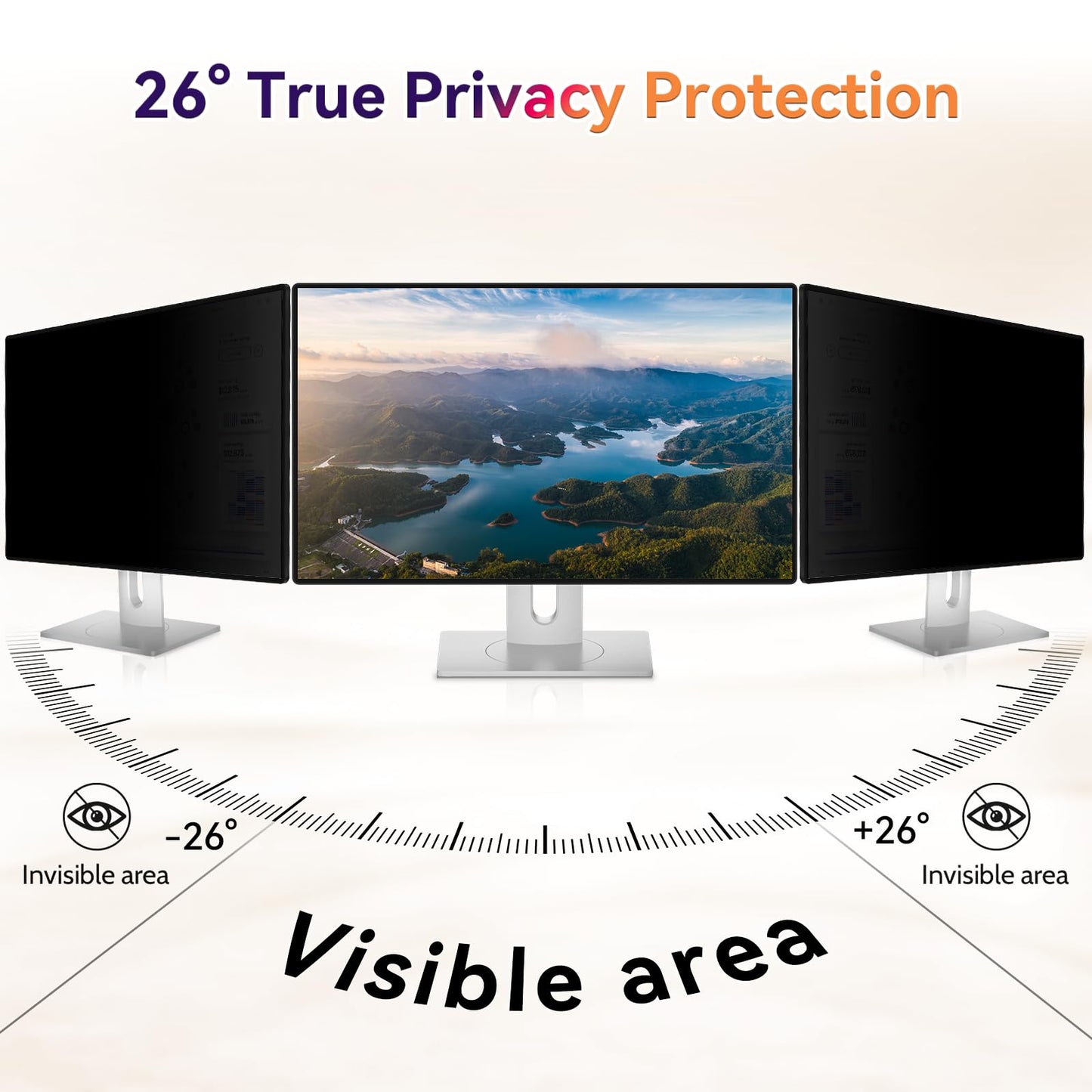 [2026 New] 32 inch Computer Privacy Screen Filter for 16:9 Widescreen Monitor - Fits Flat & Curved Screens, Removable Anti Glare Blue Light Eye