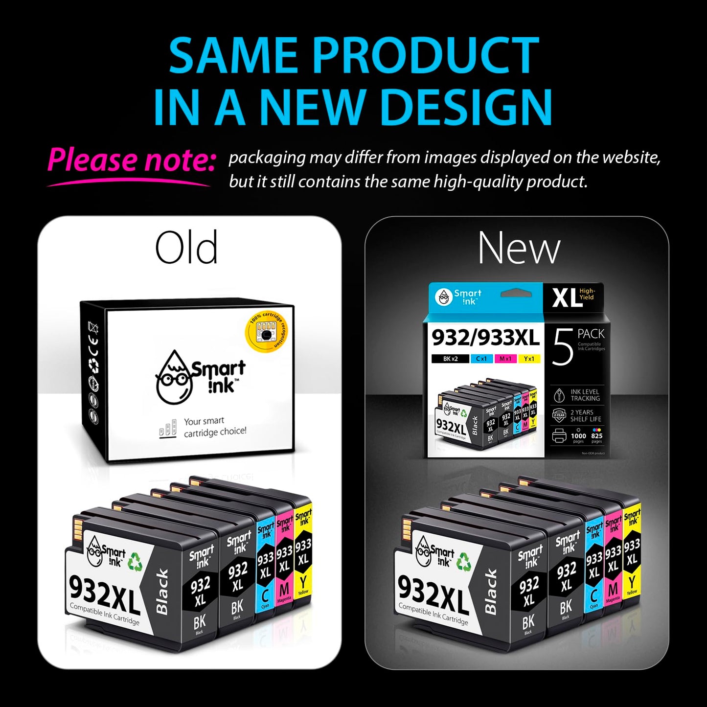 Smart Ink Compatible Ink Cartridges Replacement for HP 932XL 933XL 932 XL 933 XL 5 Pack Combo (2 Black, Cyan/Magenta/Yellow) for HP Printer OfficeJet