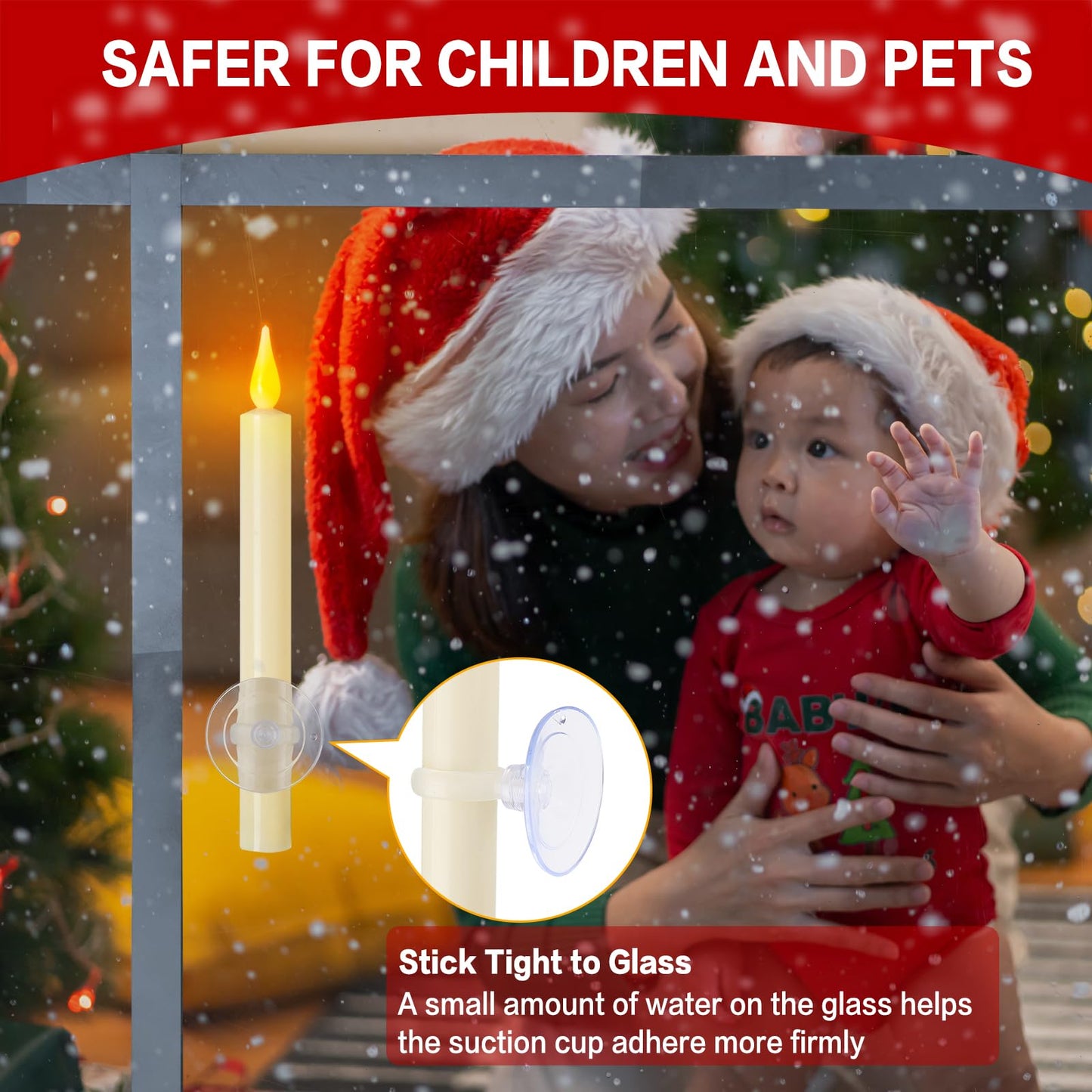 cosylive Christmas Window Candles with Remote Timer, Flameless Taper Candles with Suction Cups and Magnetic Base Battery Operated Flickering Candle