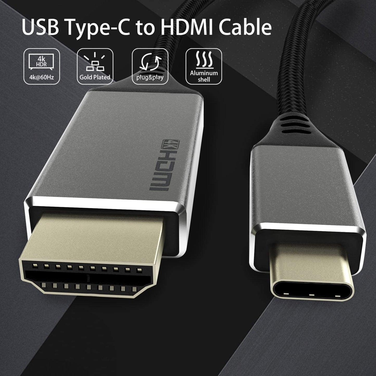 CGCWW USB C to HDMI Cable 3FT, 4K USB Type-C to HDMI Ports Nylon Braided Cable for Home Office