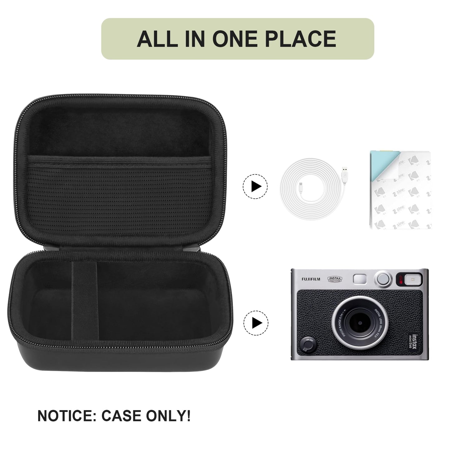 Supmay Hard Carrying Case for Fujifilm Instax Mini EVO Instant Camera, Instax Mini Printer Travel Storage Case with Mesh Pocket Can Store USB Cables