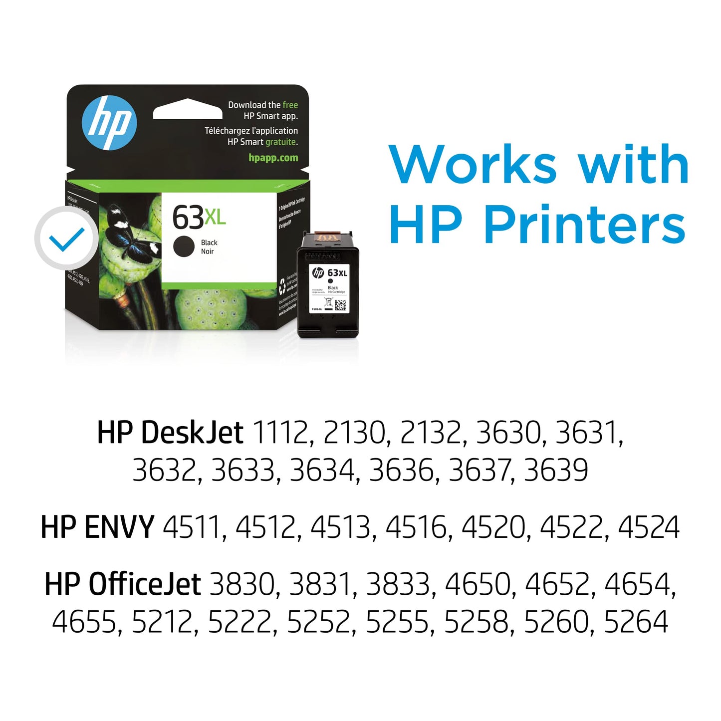HP 63XL Black High-Yield Printer Ink Cartridge Printers | Works with DeskJet 1112, 2130, 3630;Envy 4510, 4520; OfficeJet 3830, 4650, 5200 | Eligible