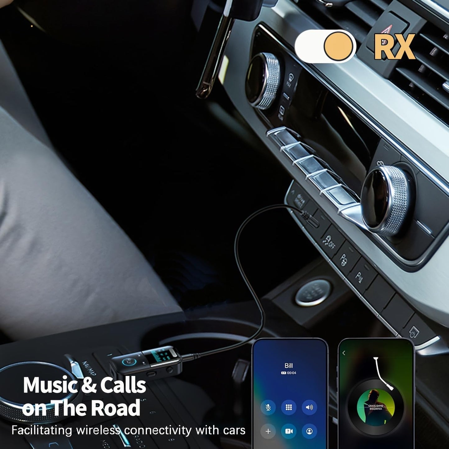 Aux Bluetooth 5.4 Adapter for Car, 2 in 1 Bluetooth Receiver Transmitter for Car with Display Screen, Suitable for Cars, Speakers, Stereo Systems
