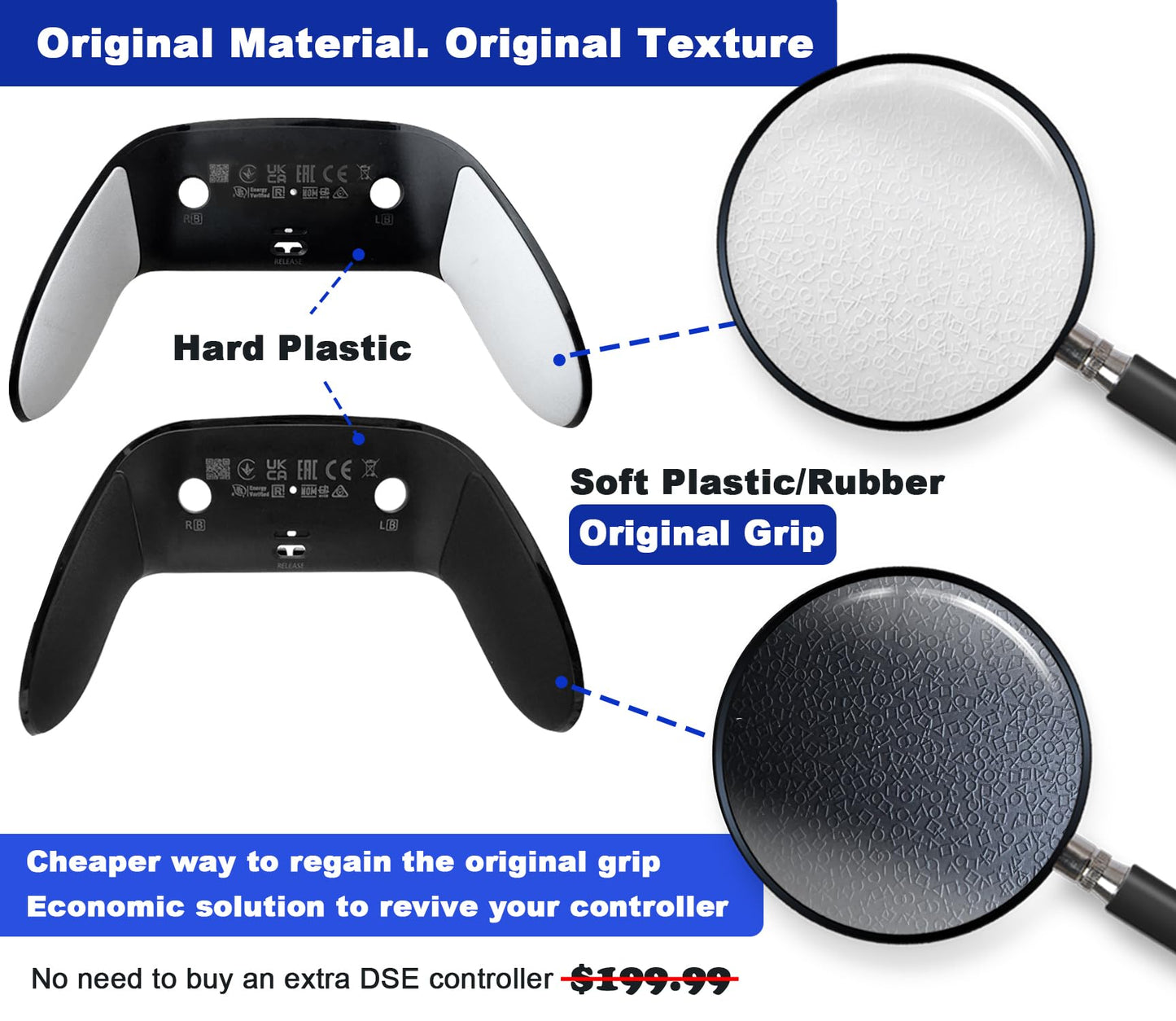 VOOCAT A Pair of Replacement Back Shell Cover Trim for DualSense Edge Controller Compatible with PS5 DSE - Clip-On Housing with OEM-Spec Soft Cam