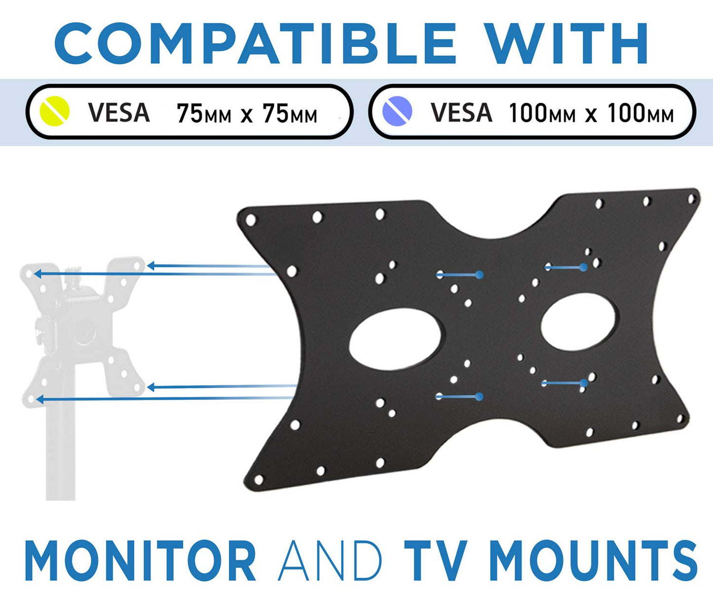 Mount-It! Steel VESA Adapter Plate Bracket, Conversion Kit for TV and Monitor Mounts, Expands 50x50 75x75 100x100 200x100 200x200 to Larger VESA