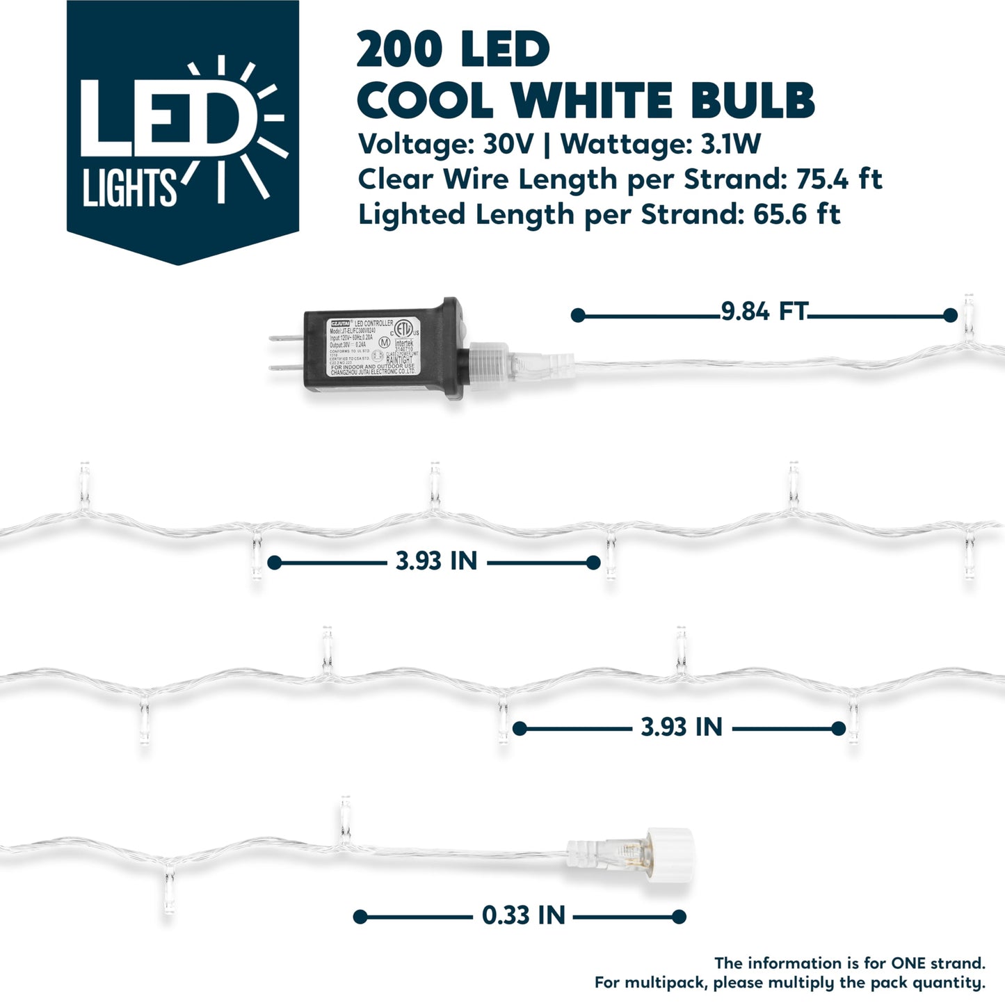 JOYIN 200 LED Cool White Christmas Lights, 8 Modes Christmas Tree Lights Plug in, 66FT Connectable Fairy Twinkle Lights for Indoor Outdoor Classroom
