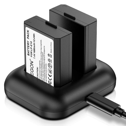 ENEGON LP-E10 Replacement Battery (2-Pack 1680mAH) and Rapid Dual Charger for Canon LP E10 Canon EOS Rebel T3 T5 T6 T7 T100,Kiss X50 X70 X80 X90,EOS