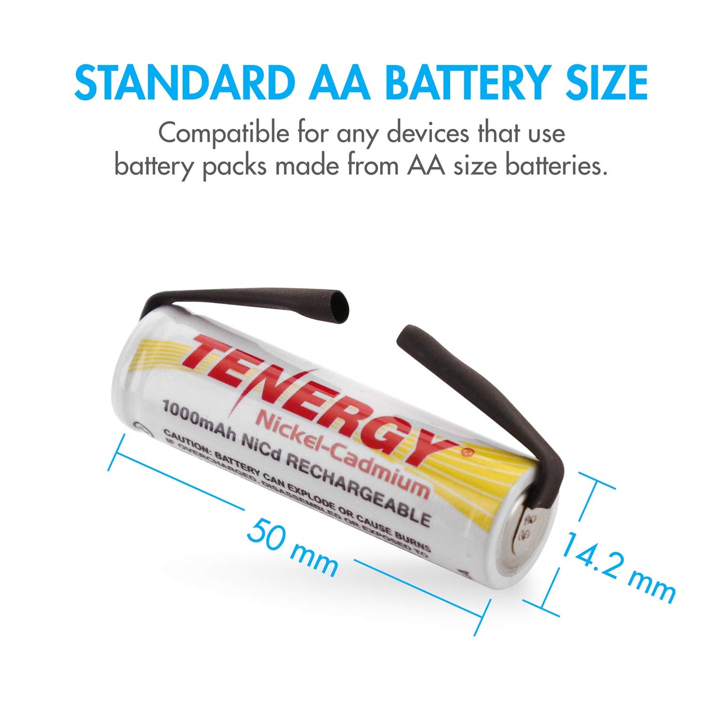 Tenergy Rechargeable 1.2V AA NiCD Battery, 1000mAh High Capacity Batteries Flat Top with Tabs for Shavers, Trimmers, Razors, 12 Pack