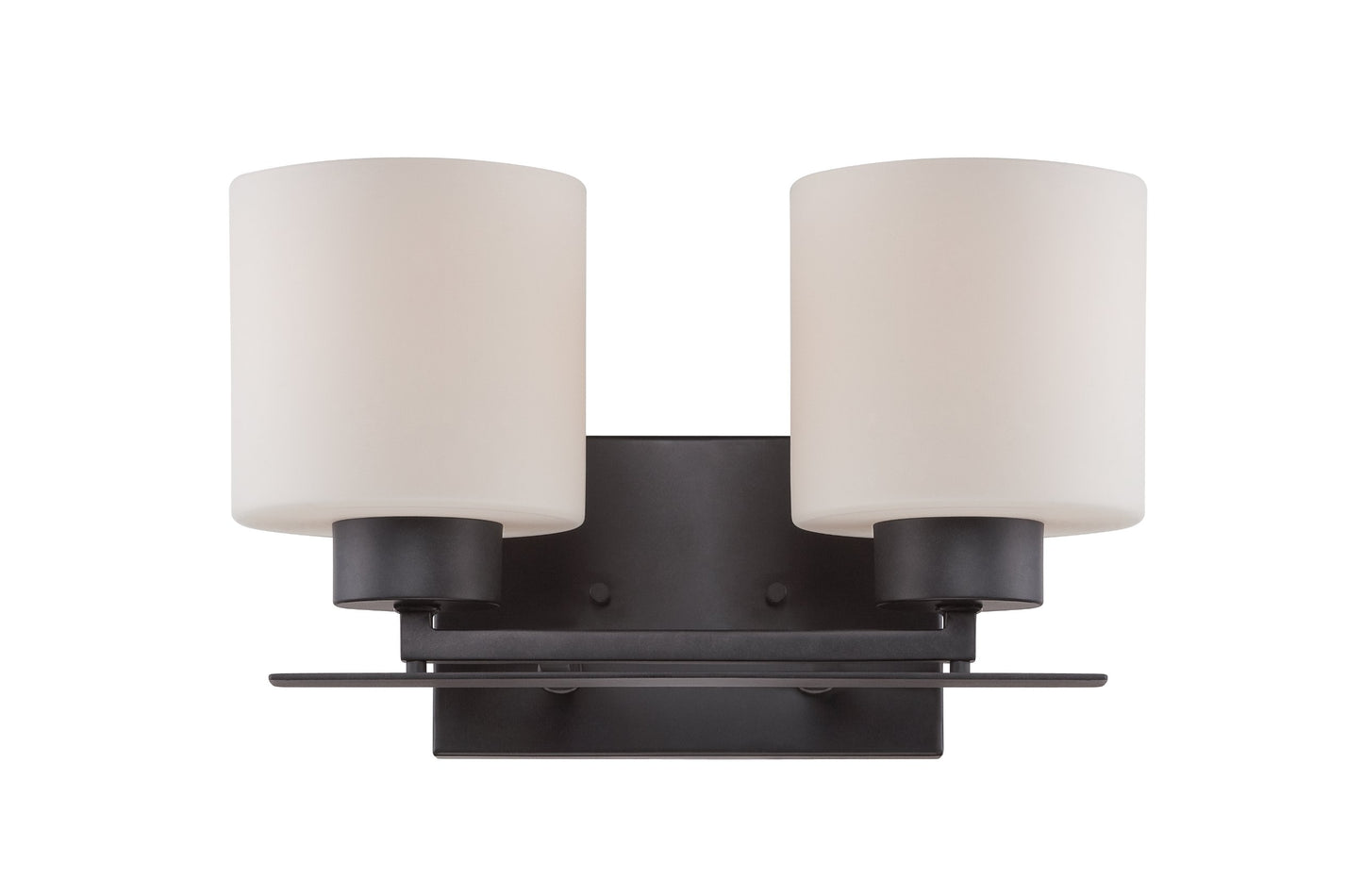 Nuvo Lighting 60/5302 Parallel Two Light Vanity 100 Watt A19 Max. CUL Damp Location Etched Opal Glass Aged Bronze Fixture