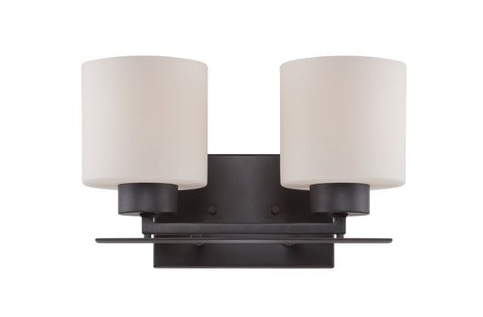 Nuvo Lighting 60/5302 Parallel Two Light Vanity 100 Watt A19 Max. CUL Damp Location Etched Opal Glass Aged Bronze Fixture