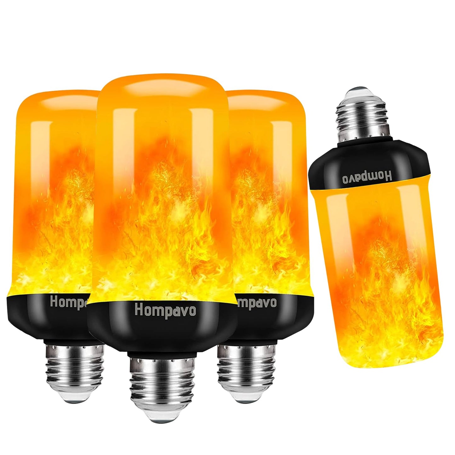 Hompavo ?Upgraded? LED Flame Light Bulbs, 4 Modes Flickering Light Bulbs with Upside Down Effect, E26/E27 Flame Bulb for Halloween, Christmas, Party