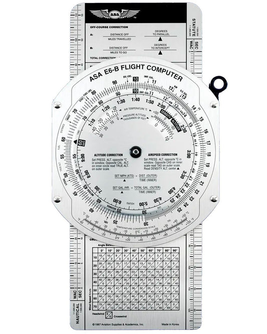 ASA Metal E6B Flight Computer - Professional Aviation Slide Rule, Durable Aluminum, FAA Test Approved, Precise Wind, Fuel & Navigation Calculations