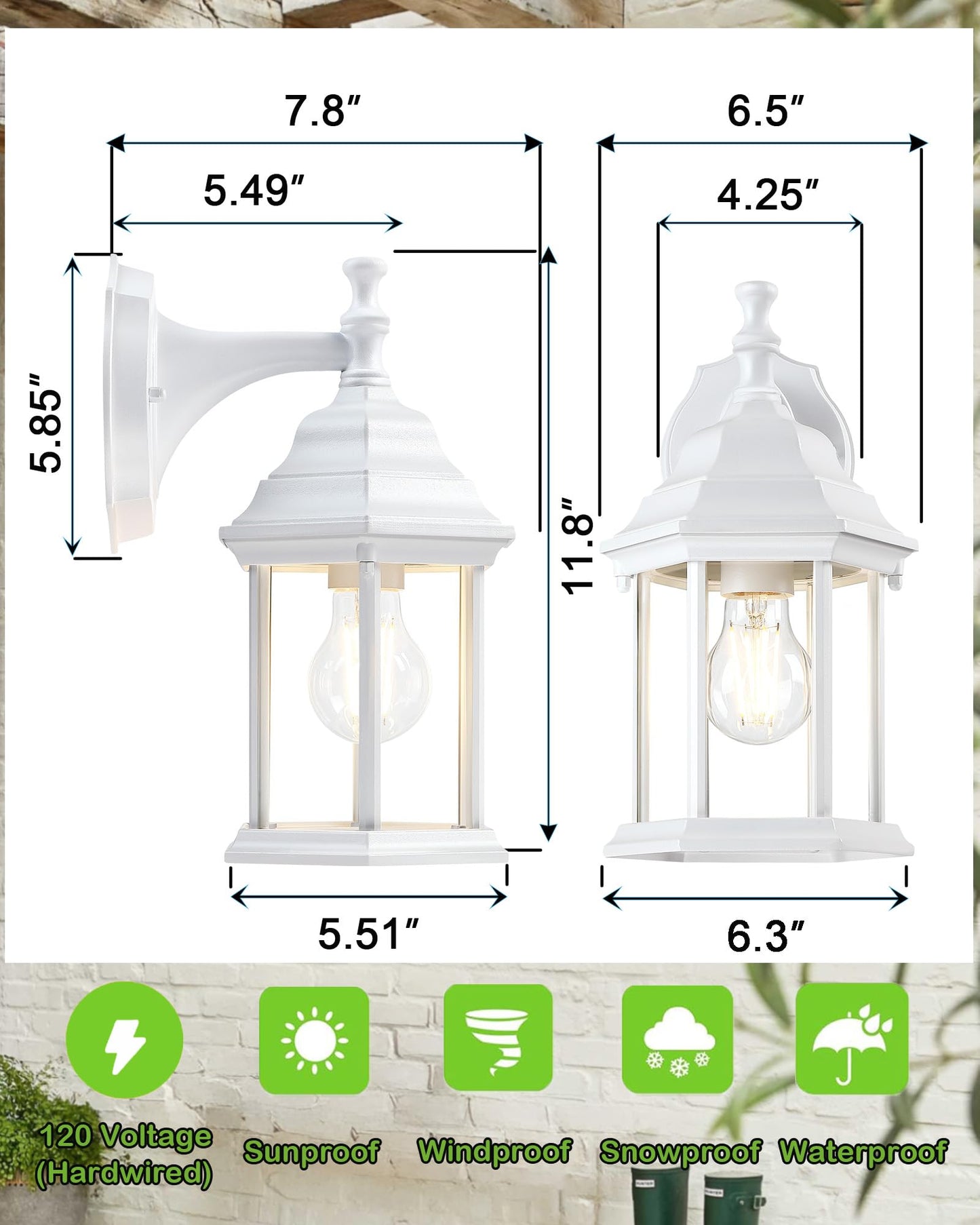 LIT-PaTH Outdoor Wall Lantern, Wall Sconce as Porch Lighting Fixture, E26 Medium Base Max 60W, Aluminum Housing Plus Glass, Matte White Finish, 1-Pack