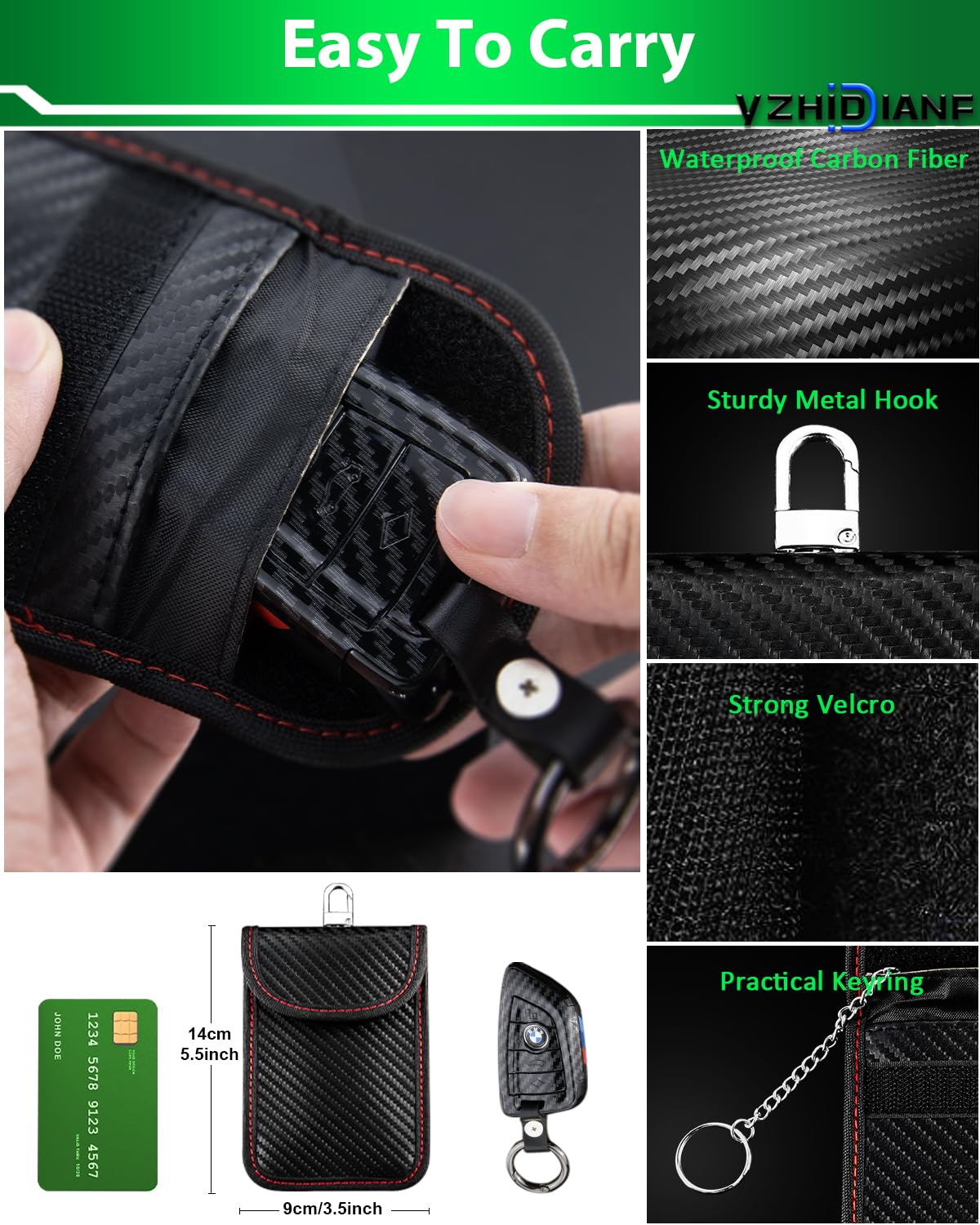 YZHIDIANF Faraday Key Fob Protector (3 Pack), Key Fob Signal Blocker Pouch, Faraday Bags Signal Blocking Security Pouch Anti-Theft Anti-Hacking Car