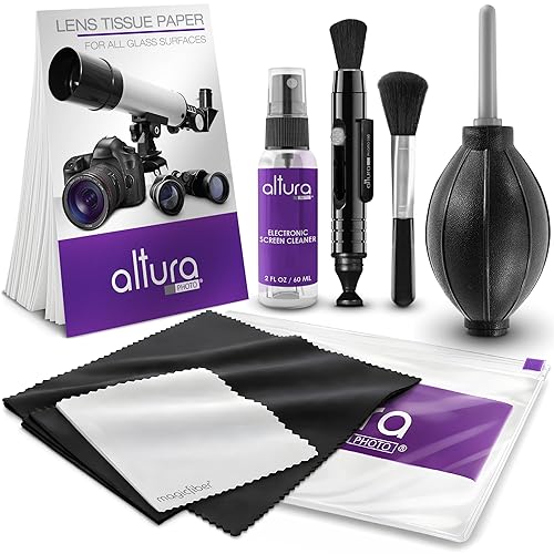 Altura Photo Camera Cleaning Kit - Lens Cleaner Spray, Brush, Pen, Blower, Microfiber Cleaning Cloths, Tissue Wipes for Canon Nikon Sony Fuji Olympus