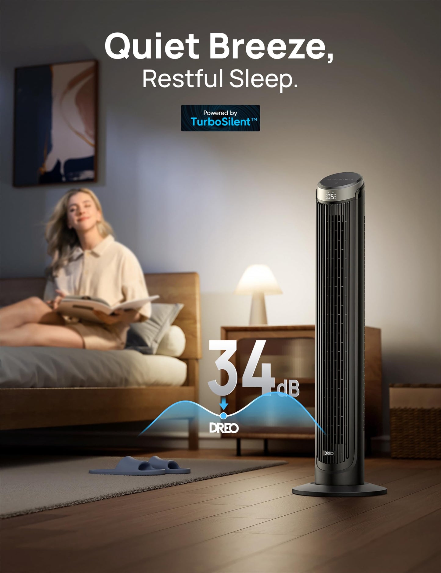 DREO Tower Fan for Bedroom, 90° Oscillating Fans that Blow Cold Air