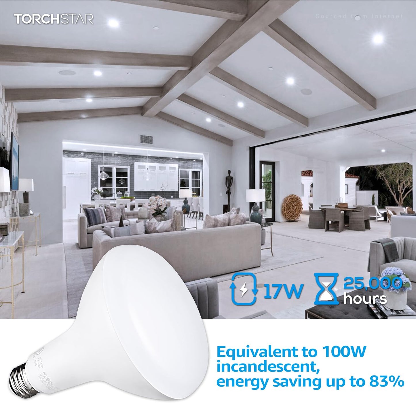 TORCHSTAR 4-Pack BR40 LED Light Bulbs Indoor Flood Light Bulbs 5000K
