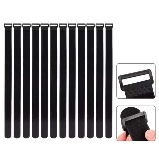 1.5 x 24 Inch Hook and Loop Cable Tie, 12 Pack Heavy Duty Adjustable Fastening Adhesive Cinch Strap with Plastic D-ring Buckle, Multi-Purpose Reusable
