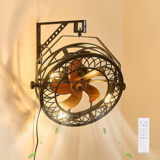 SAYTOP 20" Wall Mount Fan with Lights, Wall Mounted Fan with Remote, 360° Adjustable Tilt Plug In Wall Fan, Indoor Industrial Fan Wall Mount