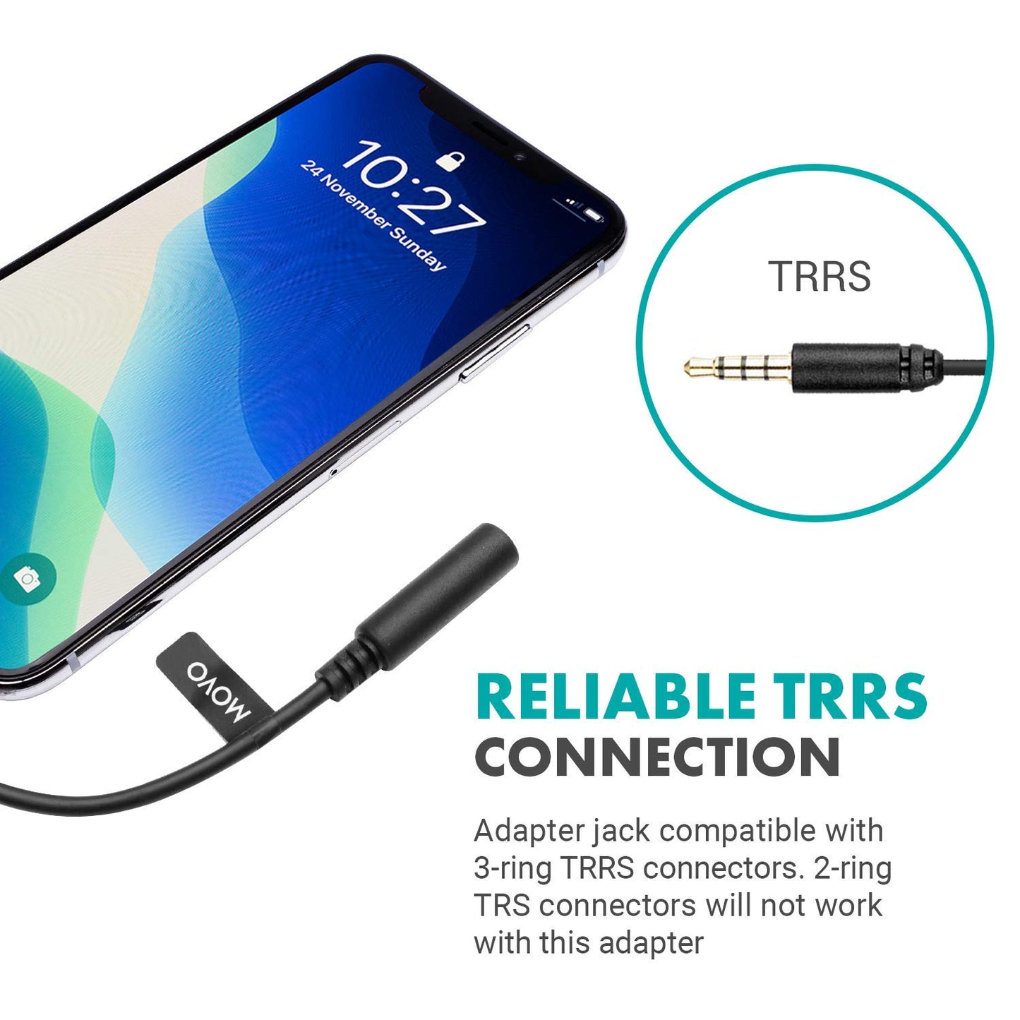 Movo IMA-3 Female 3.5mm TRRS Microphone Audio Adapter Cable to Right-Angle Lightning Dongle - Headphone Adapter Compatible with Apple iPhone and iPad