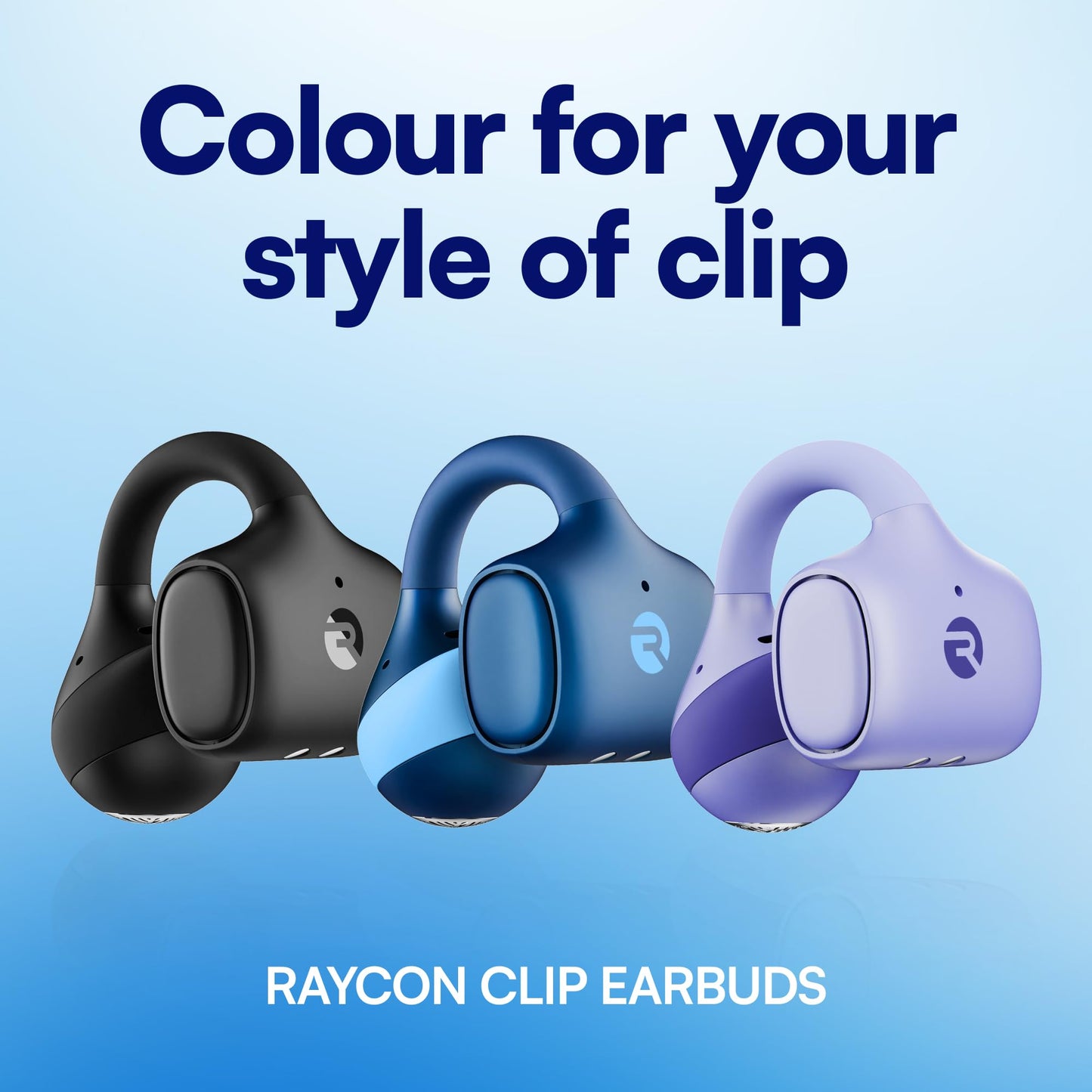 Raycon Everyday Clip-On Earbuds - Open Ear, Water Resistant, 30Hr (Blue)