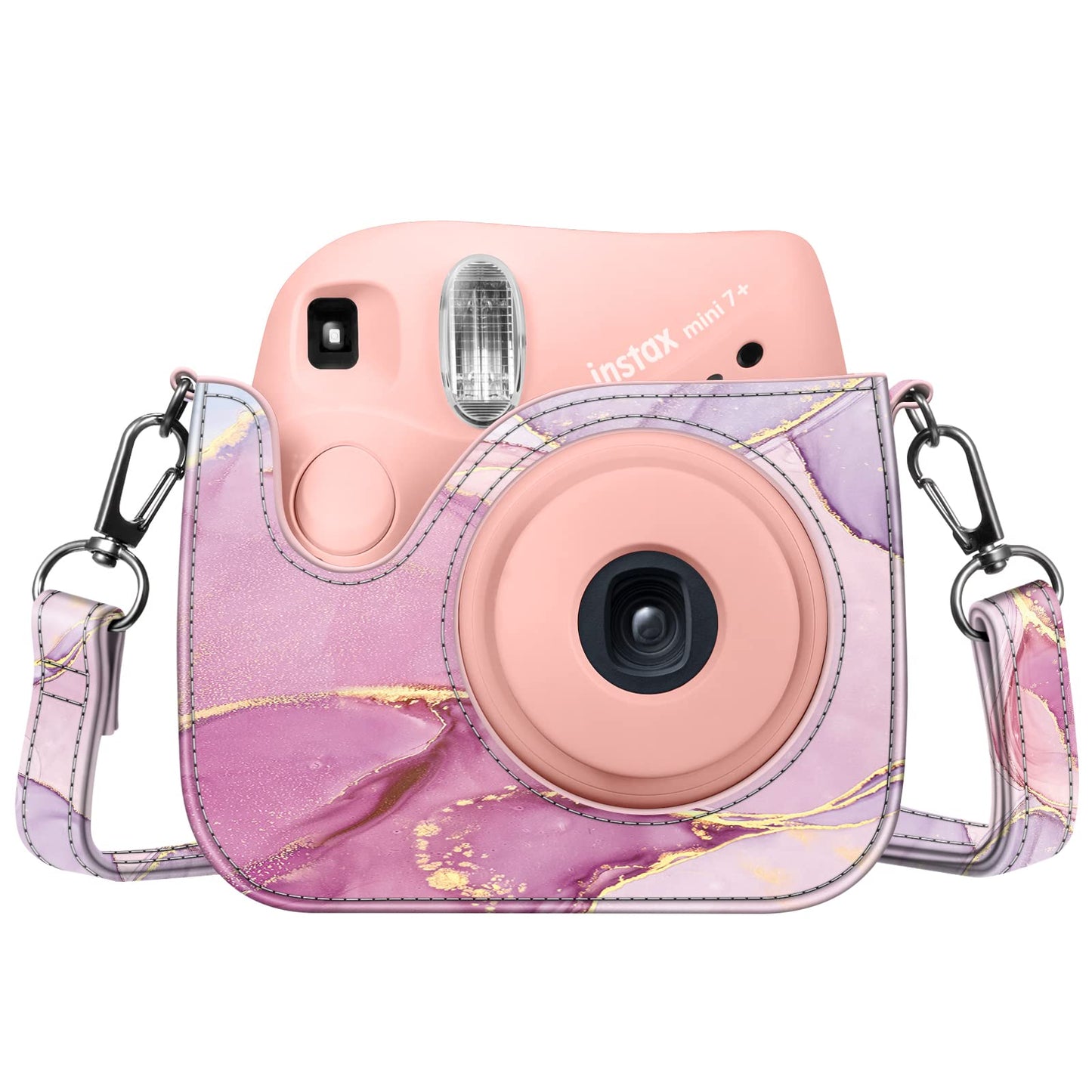 Fintie Protective Case for Fujifilm Instax Mini 7+ Instant Camera - Premium Vegan Leather Bag Cover with Removable Adjustable Strap, Glittering Marble