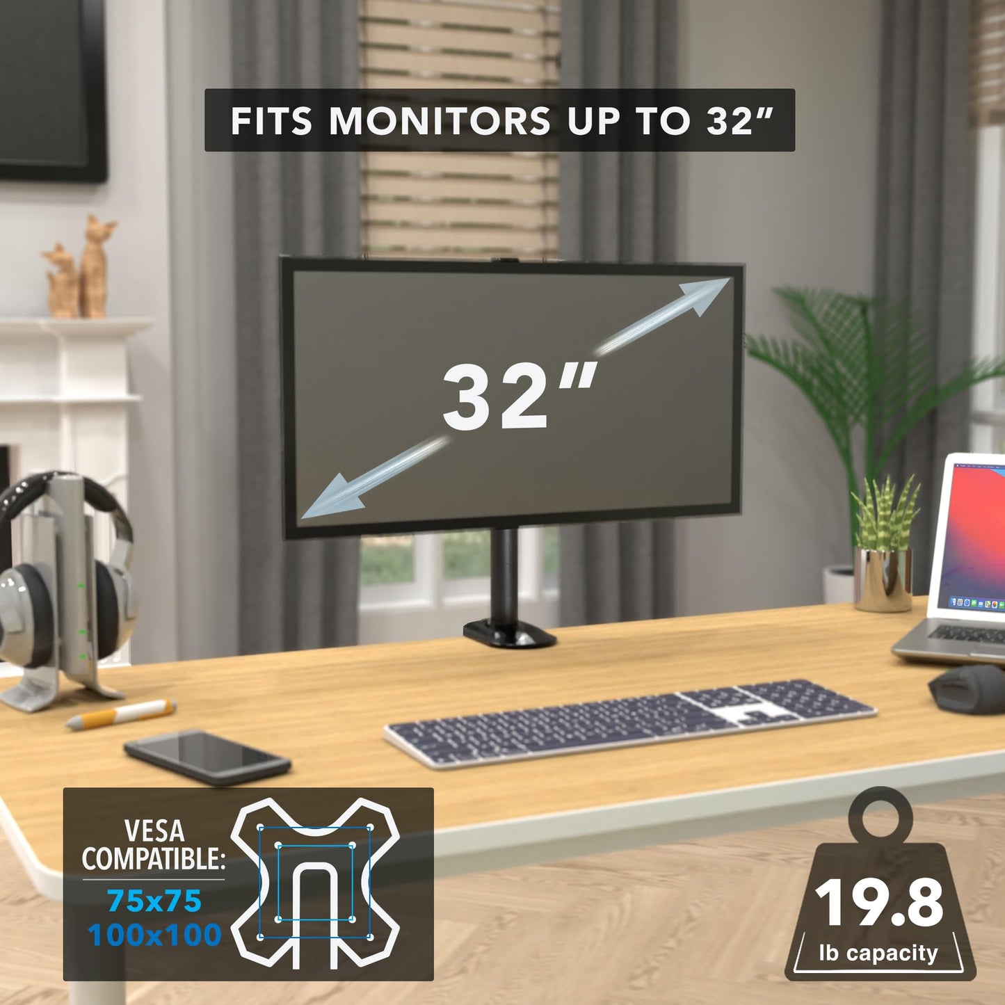 Mount-It! Single Monitor Desk Mount - Computer Screen Stand with Full Motion Adjustability - VESA Monitor Bracket Up to 32" 19.8 lbs - 360° Rotation