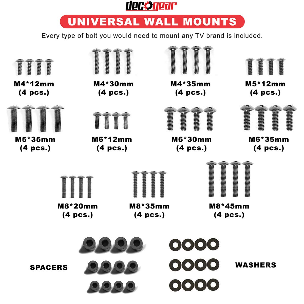 Deco Mount 37"-70" Full Motion TV Wall Mount Bracket with Tilt Function, Included Universal Mounting Hardware, 110 LB Capacity, 2 6FT 4K HDMI 2.0