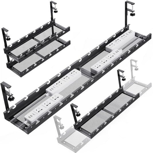 Under Desk Cable Management Raceway Clamp 2 Hole 31Inch No Dril Cord Organizer for Standing Desk Sturdy Metal Office Desk Wire Management - No Damage